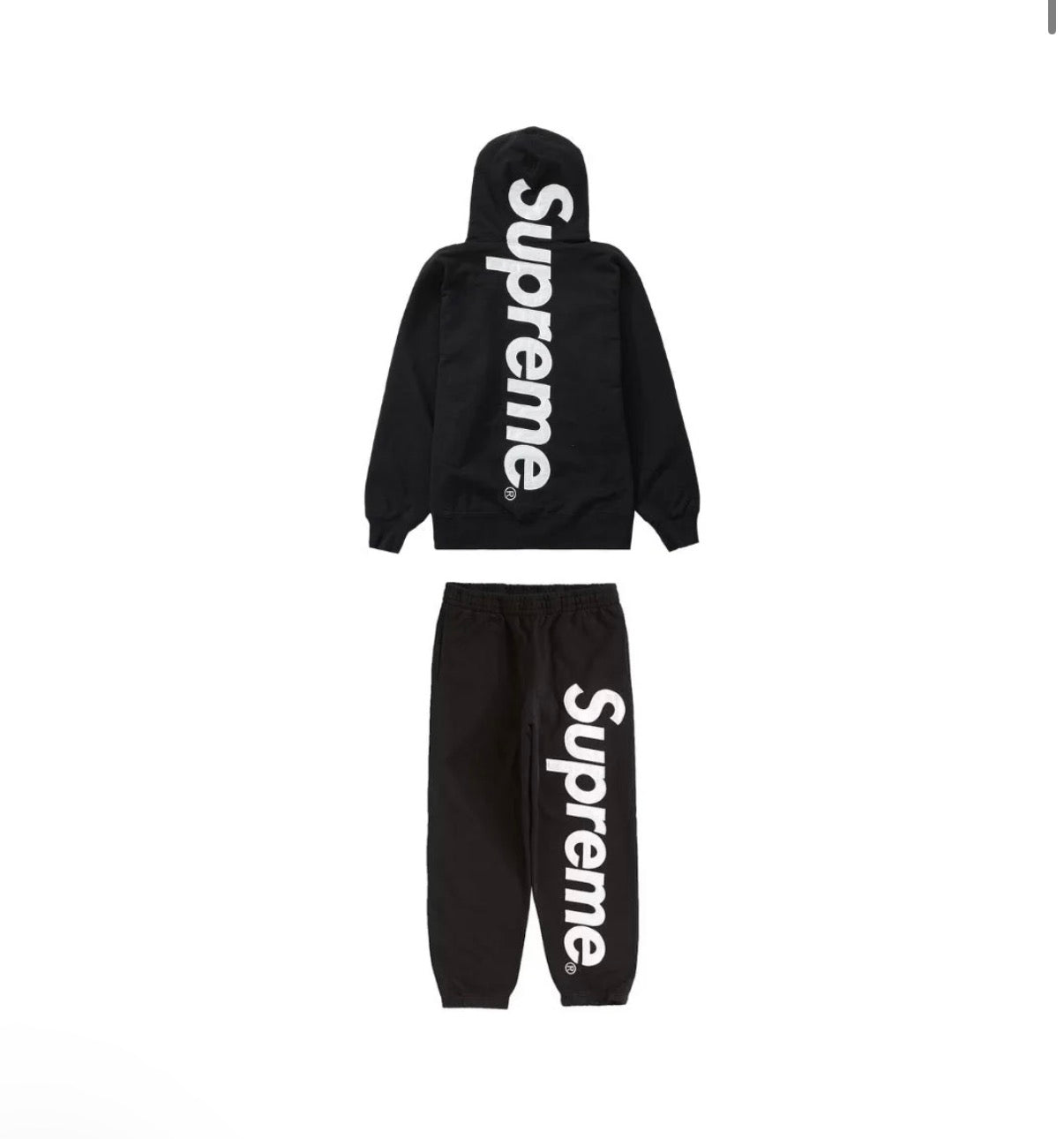 SUPREME SATIN APPLIQUE HOODED SWEATSHIRT & SWEATPANT SET BLACK